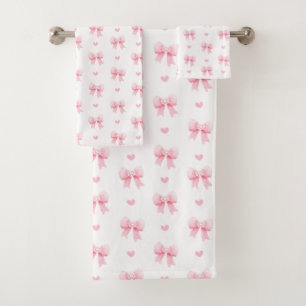 Coquette Pink Bows Ribbons Seamless Pattern Bath Towel Set
