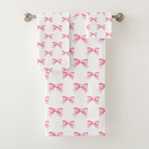 Coquette Pink Bows Ribbons Seamless Pattern  Bath Towel Set