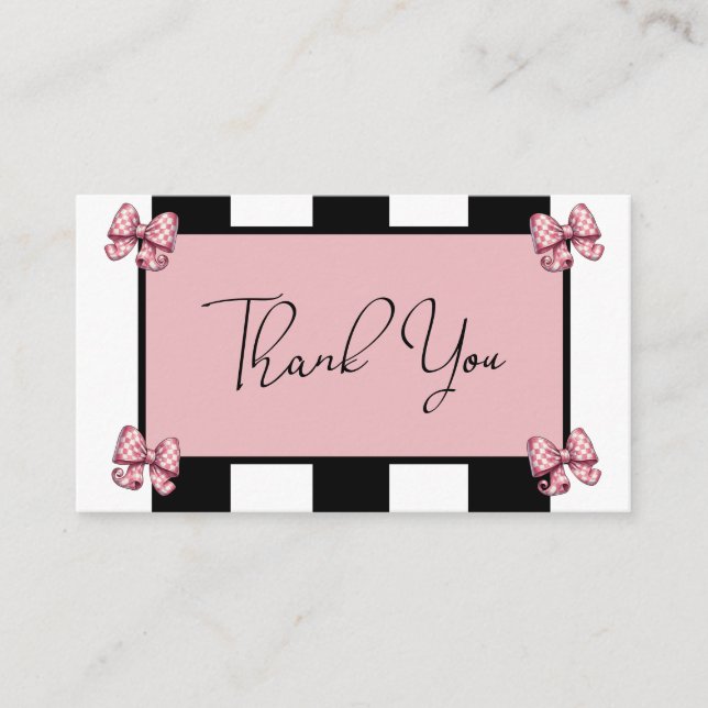 Coquette Pink Bows Stripe Baby Shower Thank You Enclosure Card (Front)