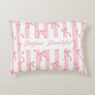 Coquette Pink Bows Stripes Fleece Cushion
