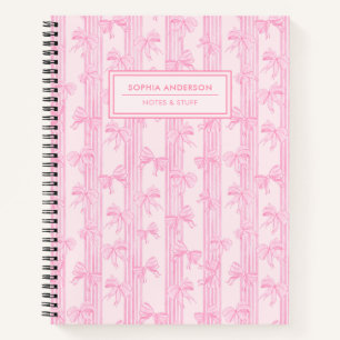 Coquette Pink Bows with Stripes Personalised Notebook