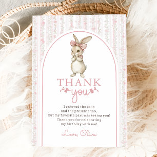 Coquette Pink Bunny Birthday Thank You Card