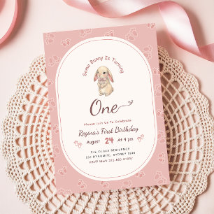 Coquette Pink Bunny Cute Rabbit 1st Birthday Invitation