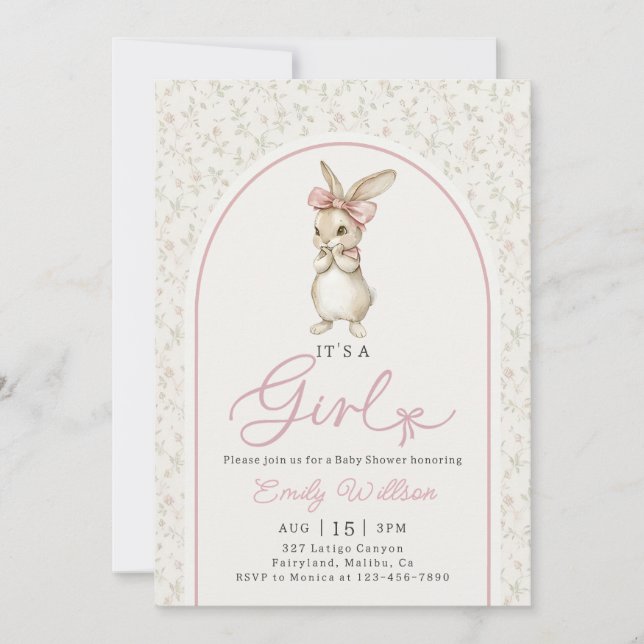 Coquette Pink Bunny Girl Baby Shower Invitation (Front)