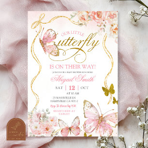 Coquette Pink Butterfly Baby Shower Invitation