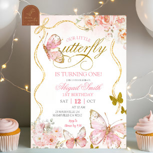 Coquette Pink Butterfly Birthday Invitation