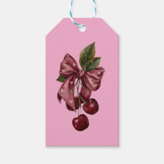 Coquette Pink Cherry Ribbon Lumbar Pillow Gift Tags