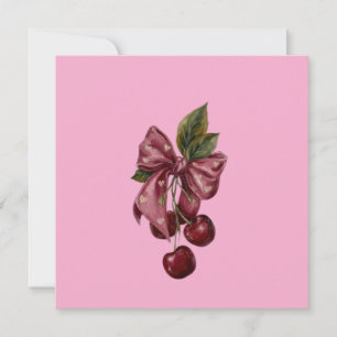Coquette Pink Cherry Ribbon Lumbar Pillow Invitation