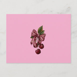 Coquette Pink Cherry Ribbon Lumbar Pillow Postcard