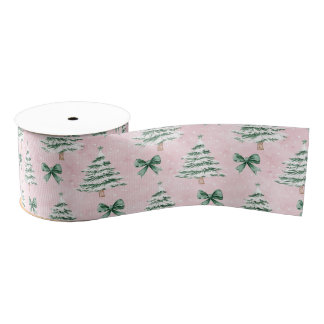 Coquette Pink Christmas Tree Grosgrain Ribbon