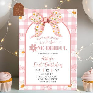 Coquette Pink Daisy Bow Birthday InvitatIon