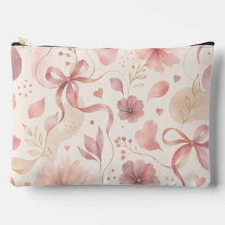 Coquette Pink Floral Bow Cosmetic Bag