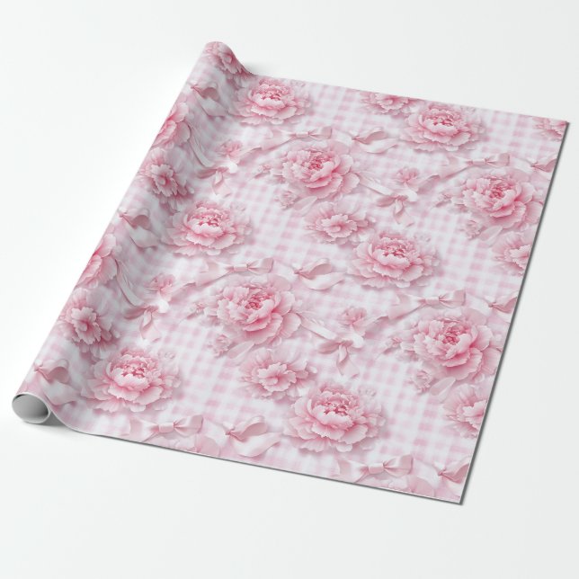 Coquette Pink Floral Wrapping Paper (Unrolled)