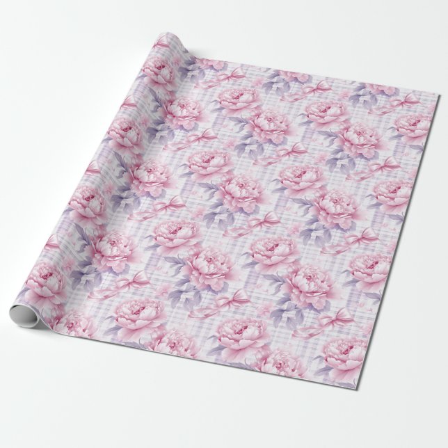 Coquette Pink Floral Wrapping Paper (Unrolled)