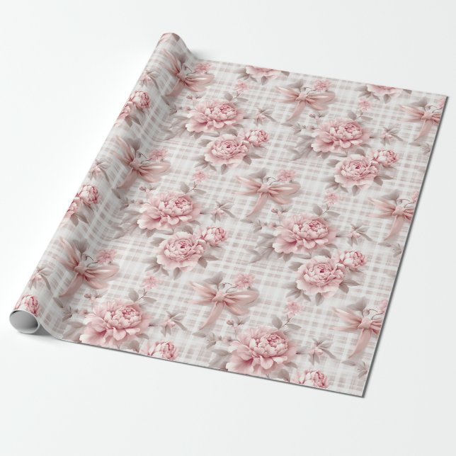 Coquette Pink Floral Wrapping Paper (Unrolled)