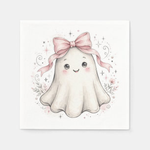 Coquette Pink Ghost First Birthday Paper Plates  Napkin