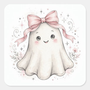Coquette Pink Ghost First Birthday Paper Plates  Square Sticker