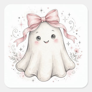  Coquette Pink Ghost First Birthday  Square Sticker