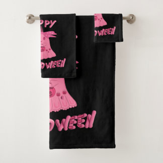 Coquette Pink Ghost Happy Halloween Digital Art Bath Towel Set