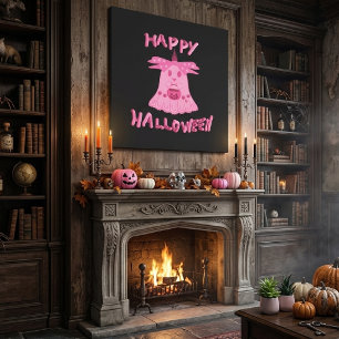 Coquette Pink Ghost Happy Halloween Digital Art Canvas Print