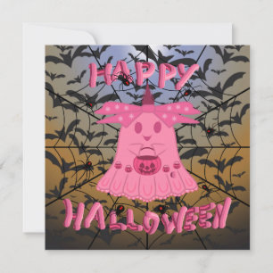 Coquette Pink Ghost Happy Halloween Digital Art Card