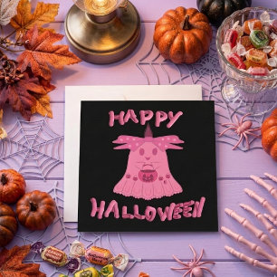 Coquette Pink Ghost Happy Halloween Digital Art Card