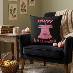 Coquette Pink Ghost Happy Halloween Digital Art Cushion