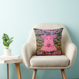 Coquette Pink Ghost Happy Halloween Digital Art Cushion