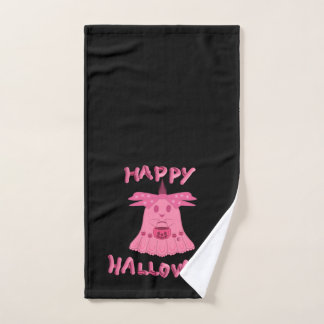 Coquette Pink Ghost Happy Halloween Digital Art Hand Towel
