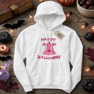 Coquette Pink Ghost Happy Halloween Digital Art Hoodie
