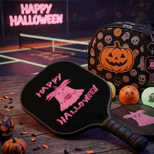 Coquette Pink Ghost Happy Halloween Digital Art Pickleball Paddle