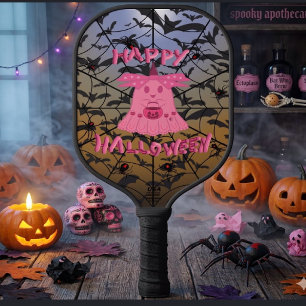 Coquette Pink Ghost Happy Halloween Digital Art Pickleball Paddle