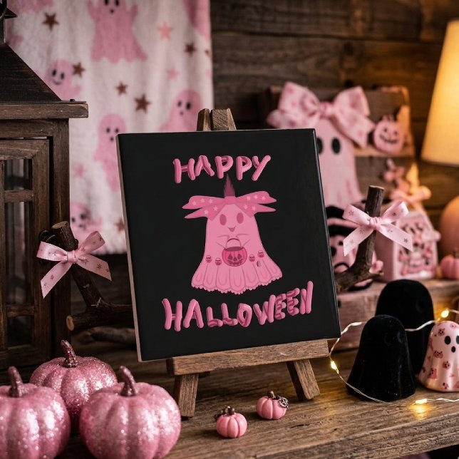 Coquette Pink Ghost Happy Halloween Digital Art Tile (Creator Uploaded)