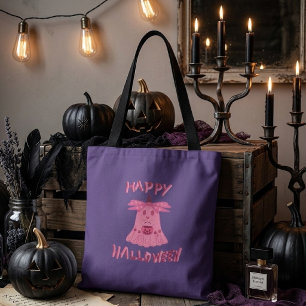 Coquette Pink Ghost Happy Halloween Digital Art Tote Bag