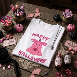 Coquette Pink Ghost Happy Halloween Digital Art Tri-Blend Shirt