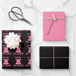 Coquette Pink Ghost Happy Halloween Digital Art Wrapping Paper Sheet