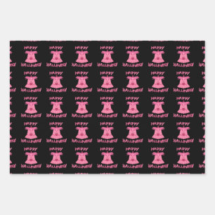 Coquette Pink Ghost Happy Halloween Digital Art Wrapping Paper Sheet