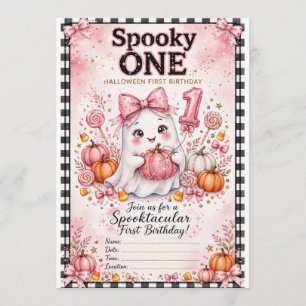Coquette Pink Ghost Spooky ONE Girl Halloween 1st Invitation