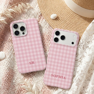Coquette Pink Gingham Monogram Bridesmaid Initial iPhone 15 Pro Max Case