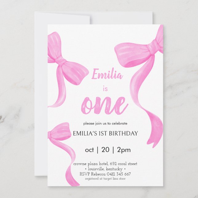 Coquette Pink girl one birthday Invitation (Front)
