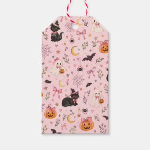 Coquette Pink Halloween Ghost Black Cat Pumpkin Gift Tags