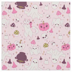 coquette pink halloween witch cat ghost skull fabric