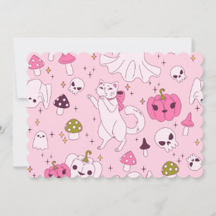 coquette pink halloween witch cat ghost skull invitation