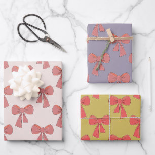 Coquette pink hand drawn bow pattern wrapping paper sheet