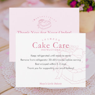 Coquette Pink Heart Cake Care Instructions Thank You Card