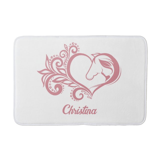 Coquette Pink Heart Horse Girl Feminine Elegant Bath Mat (Front)