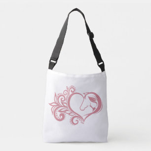 Coquette Pink Heart Horse Girl Feminine Elegant Crossbody Bag