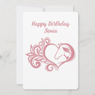 Coquette Pink Heart Horse Girl Feminine Elegant Holiday Card