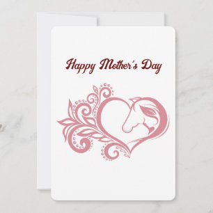 Coquette Pink Heart Horse Girl Feminine Elegant Holiday Card