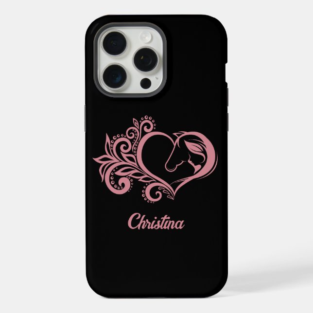 Coquette Pink Heart Horse Girl Feminine Elegant iPhone Case (Back)